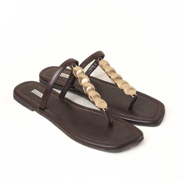 Dazzle Flat Slider Faux Leather Shoes Coffee gulbuy.com