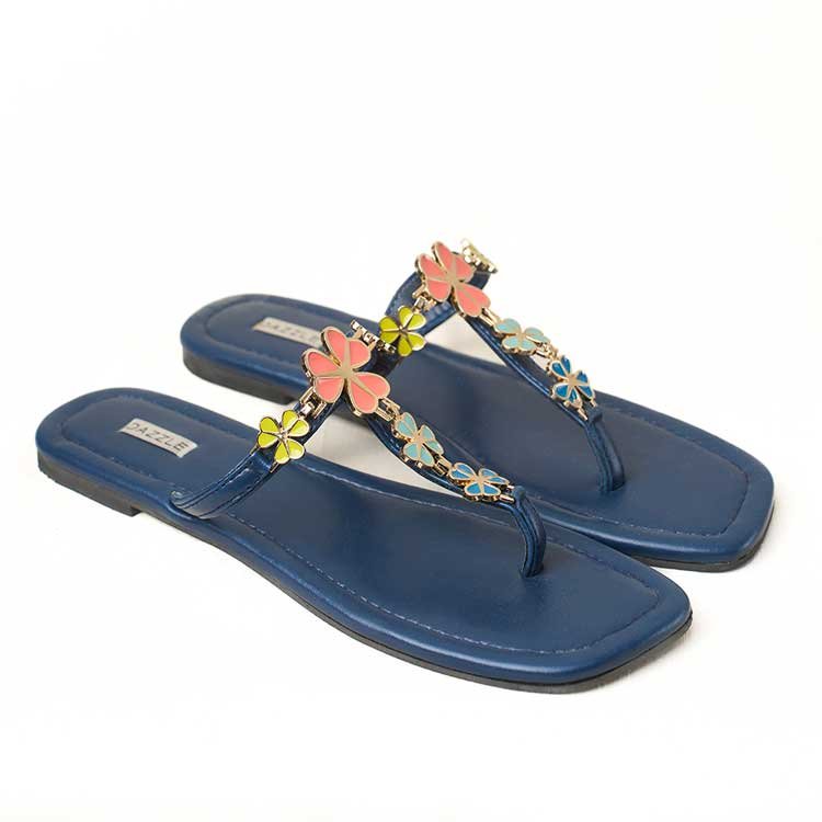 Dazzle Flat Slider Faux Leather Shoes Blue Fizz gulbuy.com