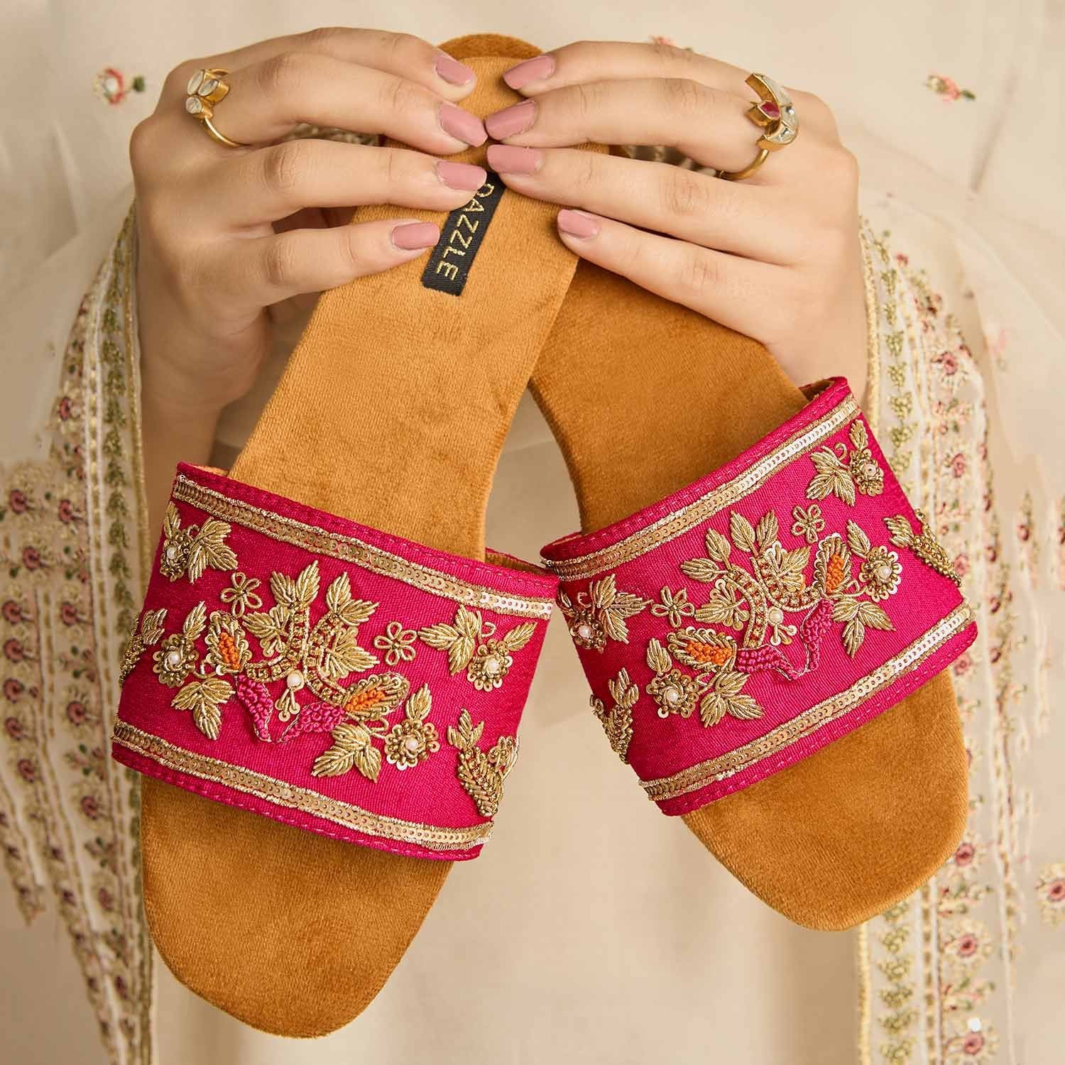 Dazzle Flat Slider Faux Leather Shoes Bulbul gulbuy.com