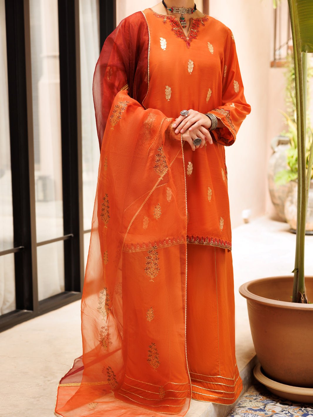 ALMIRAH 3 PIECE EMBROIDERED SILK SUIT (ALP-3PS-1846)
