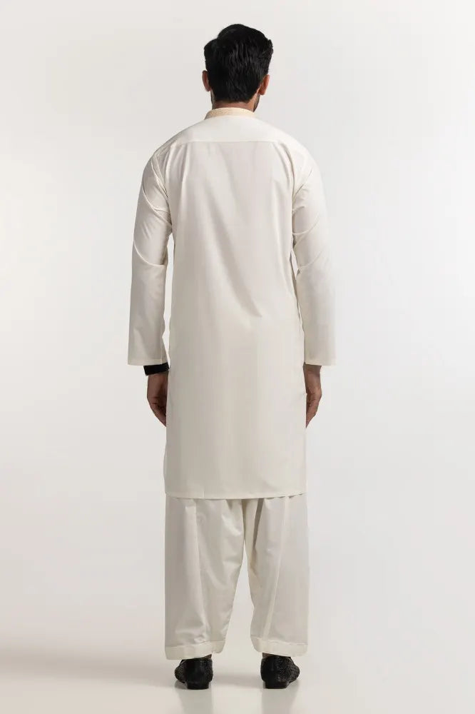 Gulahmad Cream Embroidered Suit SK-E24-023 gulbuy.com