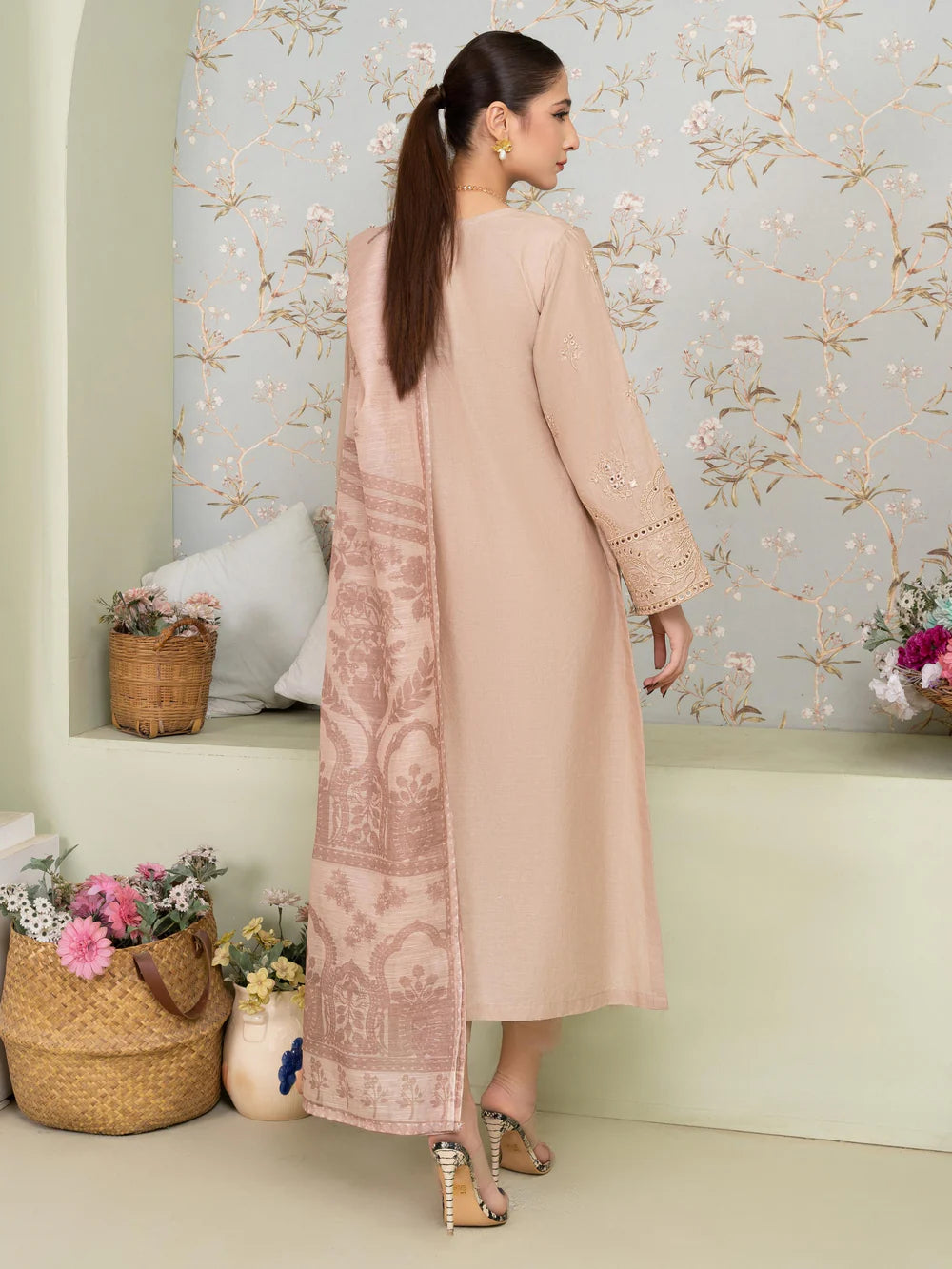 Sahibas By Mirza 3Pc Embroidered Lawn Suit Vanzila-Beige gulbuy.com