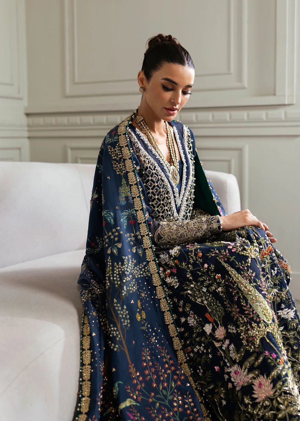 Saira Shakira 3Pc Embroidered Organza Suit Majestic Cypress gulbuy.com