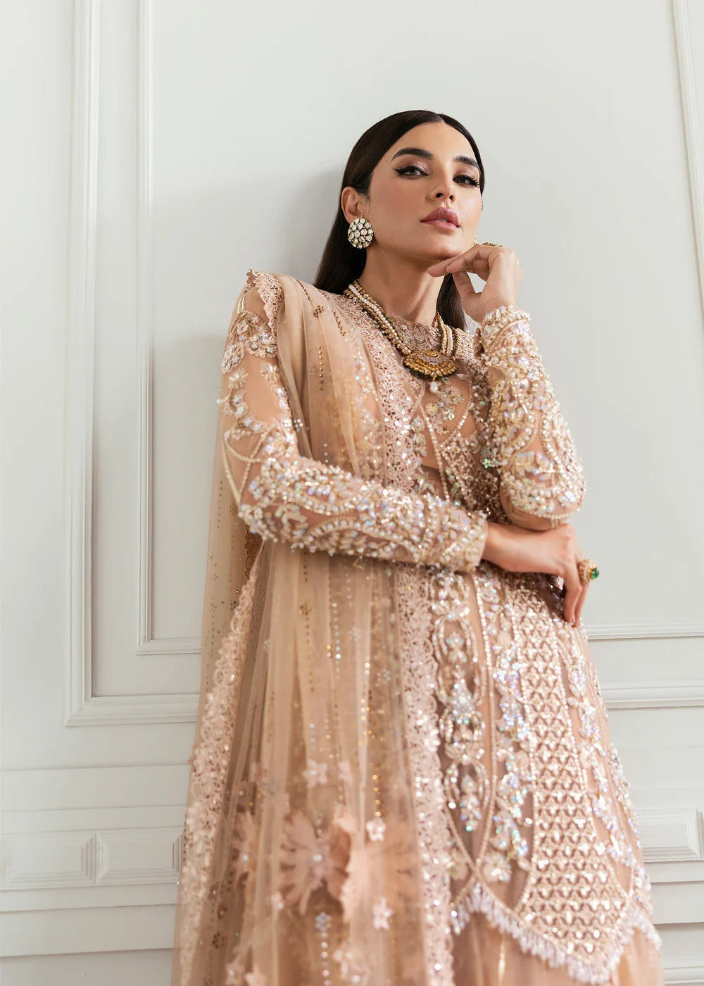 Saira Shakira 3Pc Embroidered Net Suit Stardust-Crimson gulbuy.com