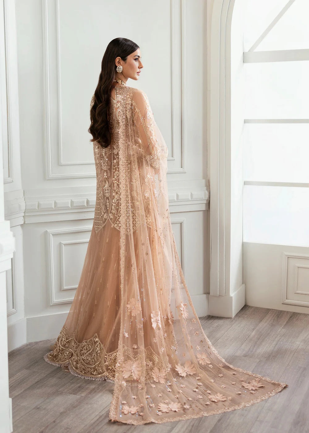 Saira Shakira 3Pc Embroidered Net Suit Stardust-Crimson gulbuy.com
