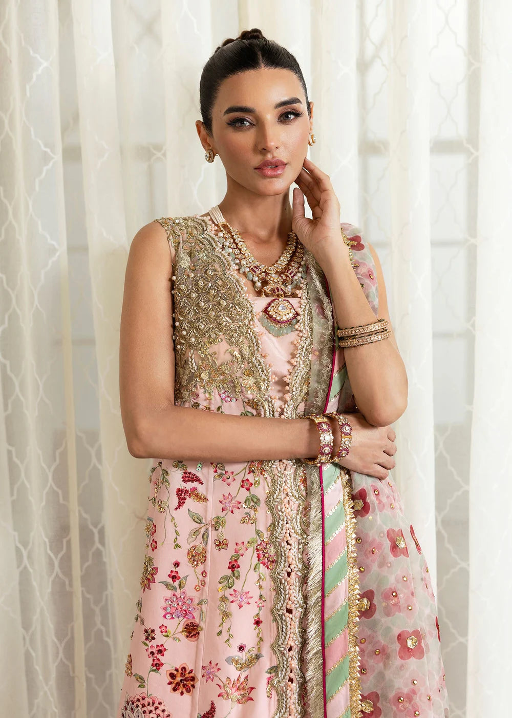 Saira Shakira 3Pc Embroidered Raw Silk Suit Crystal Chinoiserie gulbuy.com