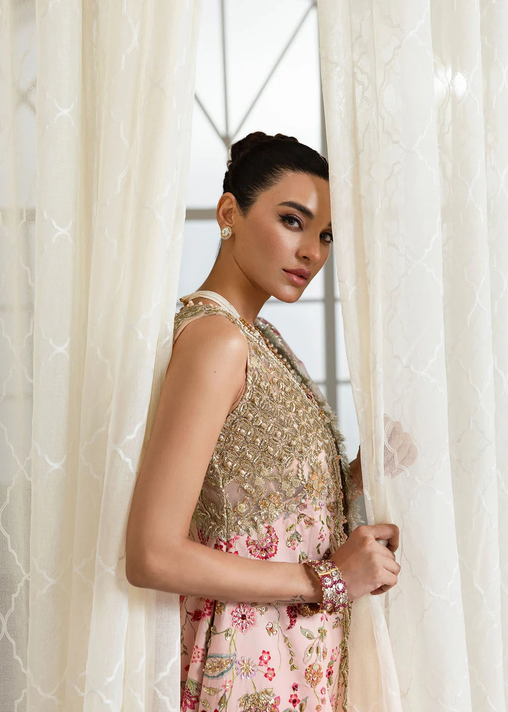 Saira Shakira 3Pc Embroidered Raw Silk Suit Crystal Chinoiserie gulbuy.com