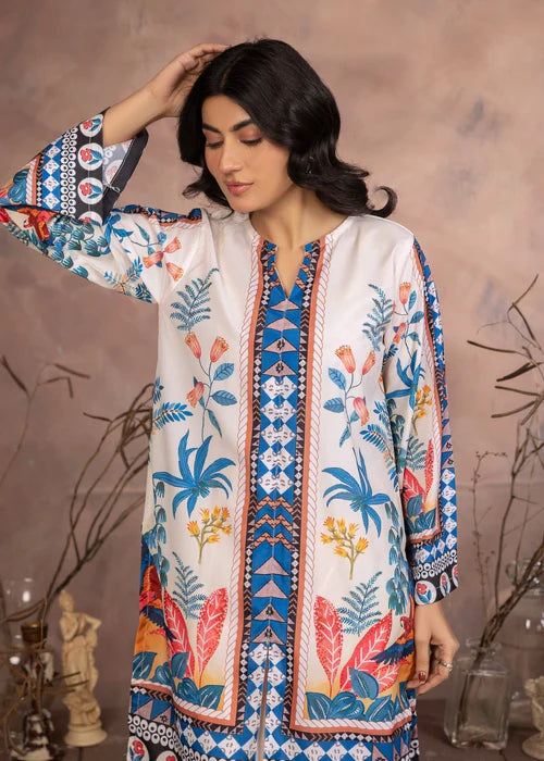 Khadija Sharif 2PC Printed Crepe Suit Saffron Serenity gulbuy.com