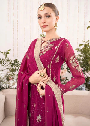 Agha jaan 3Pc Embroidered Chiffon Suit KESARIYA gulbuy.com