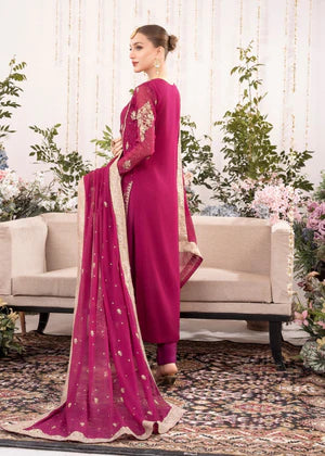 Agha jaan 3Pc Embroidered Chiffon Suit KESARIYA gulbuy.com