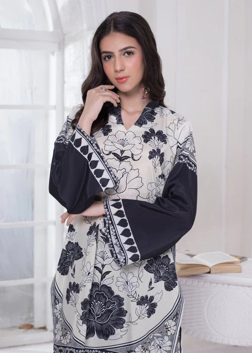 Khadija Sharif 2PC Printed Crepe Suit Ebony gulbuy.com