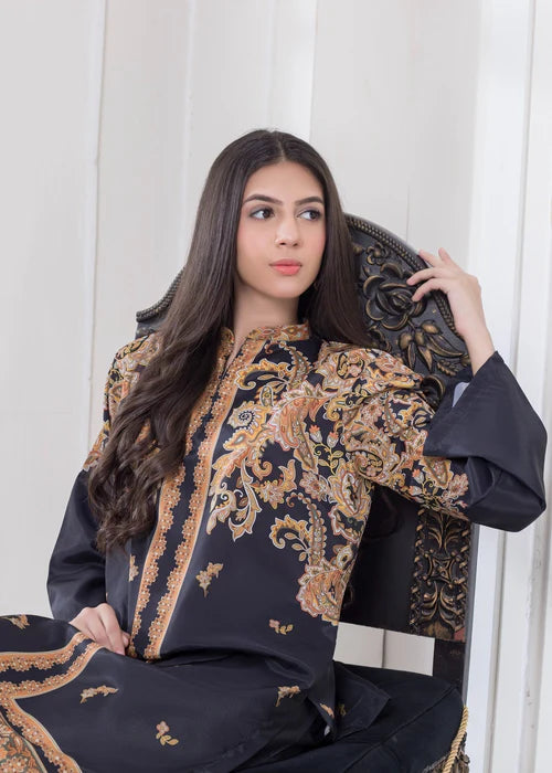 Khadija Sharif 2PC Printed Crepe Suit Noire gulbuy.com