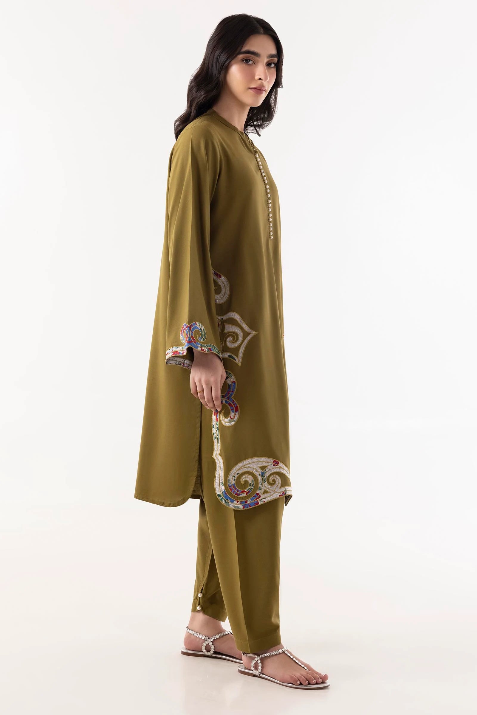 Sana Safinaz 2Pc Embroidered Slub Linen Suit FW24SGE562P2T gulbuy.com