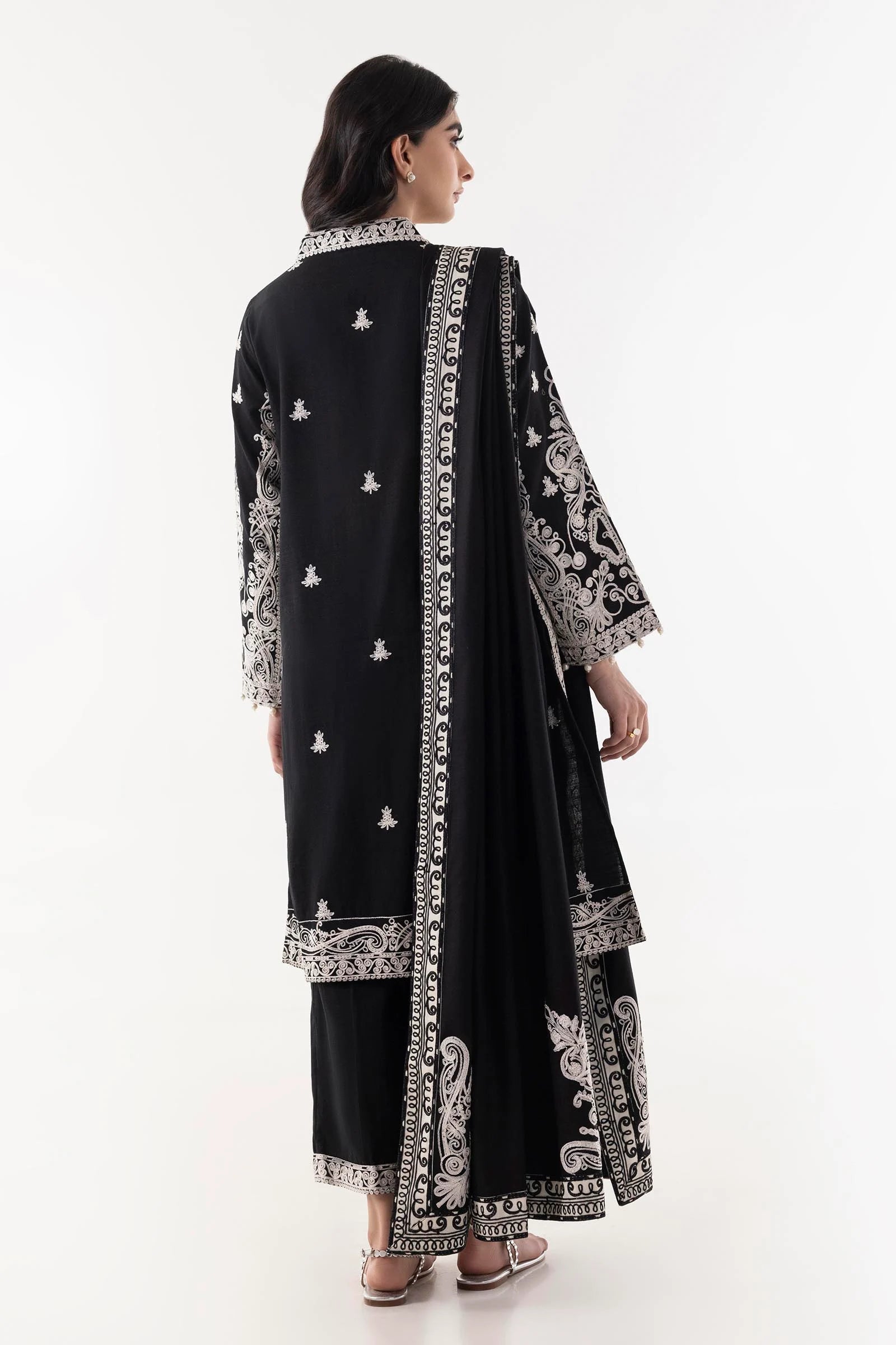 Sana Safinaz 3Pc Embroidered Slub Khaddar Suit FW24SGE576P3 gulbuy.com