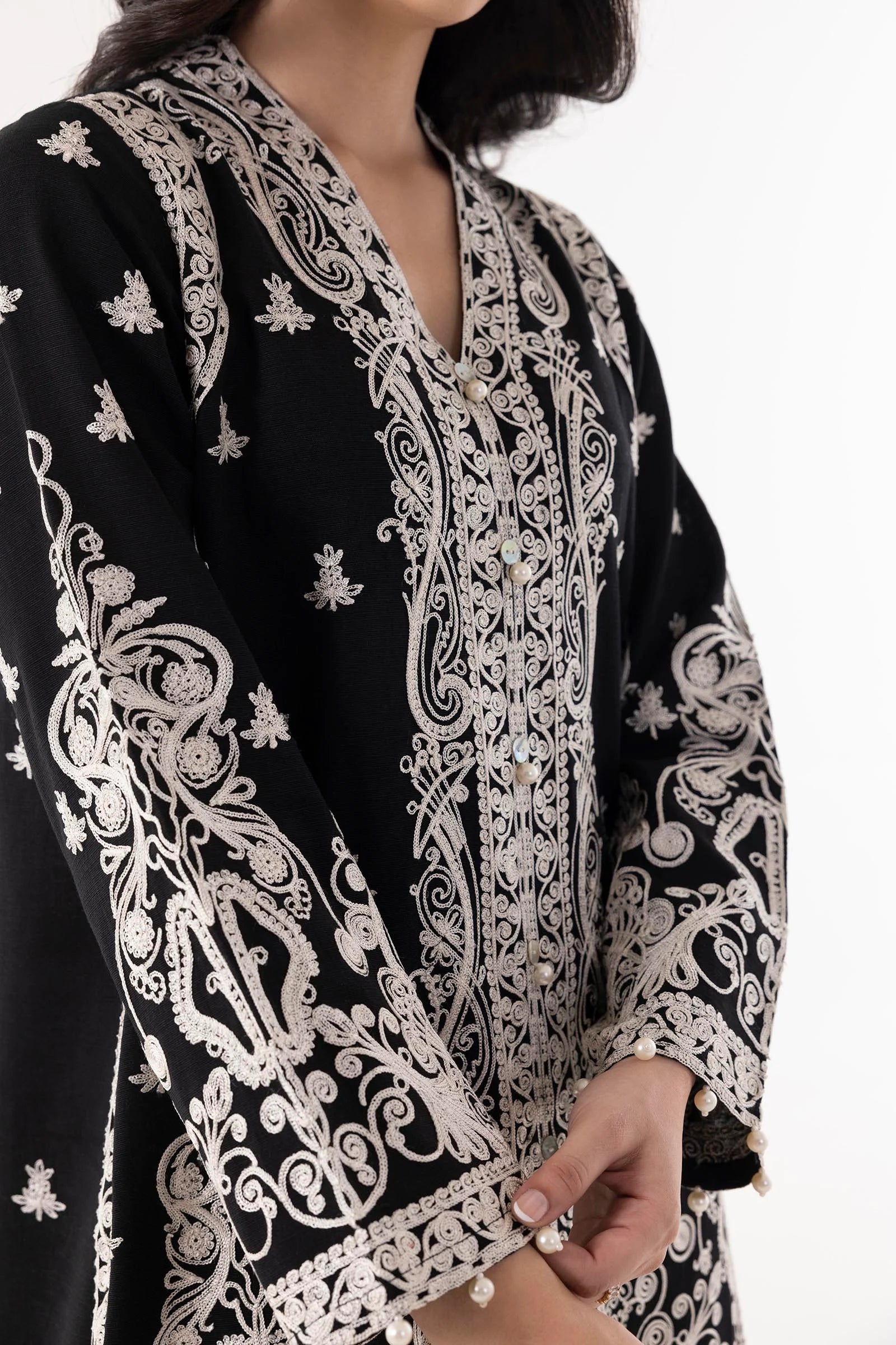 Sana Safinaz 3Pc Embroidered Slub Khaddar Suit FW24SGE576P3 gulbuy.com