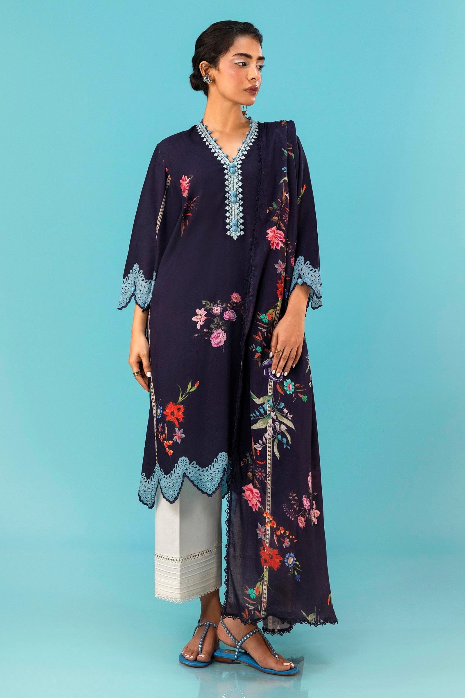 Sana Safinaz 2PC Embroidered & Printed Linen Suit (H243-012B-2DC)
