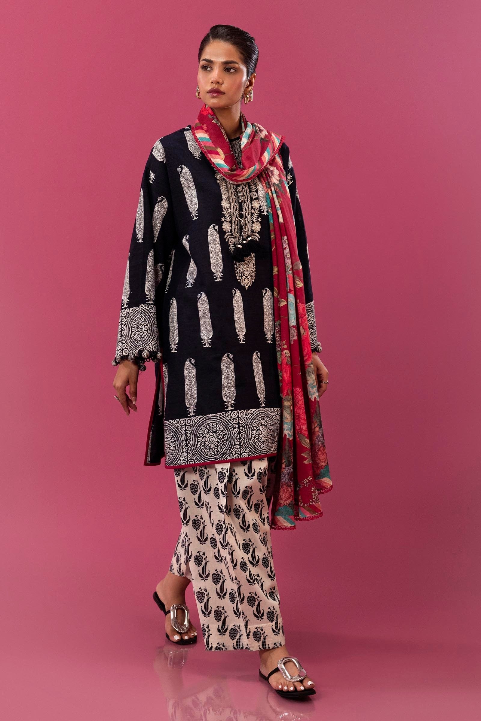 Sana Safinaz 3PC Embroidered & Printed Khaddar Suit (H243-016B-3CQ)