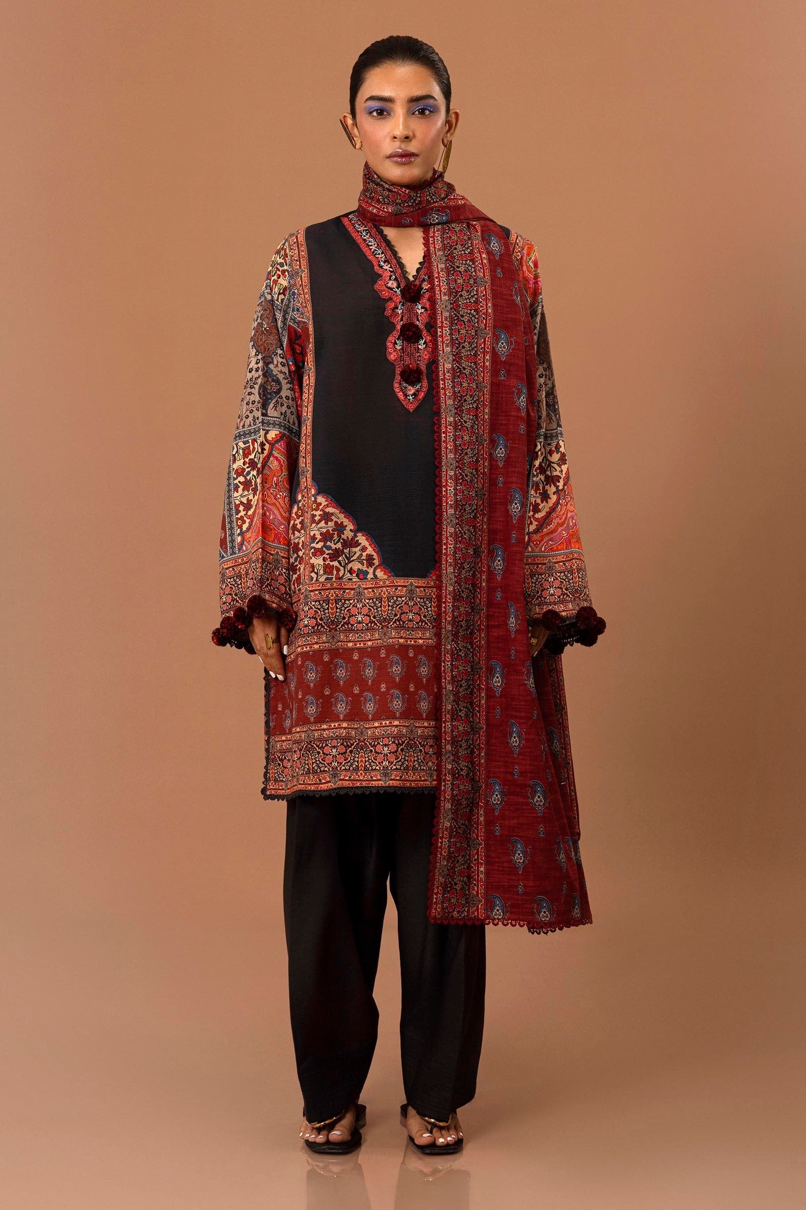 Sana Safinaz 2PC Embroidered & Printed Khaddar Suit (H243-019A-2BQ)