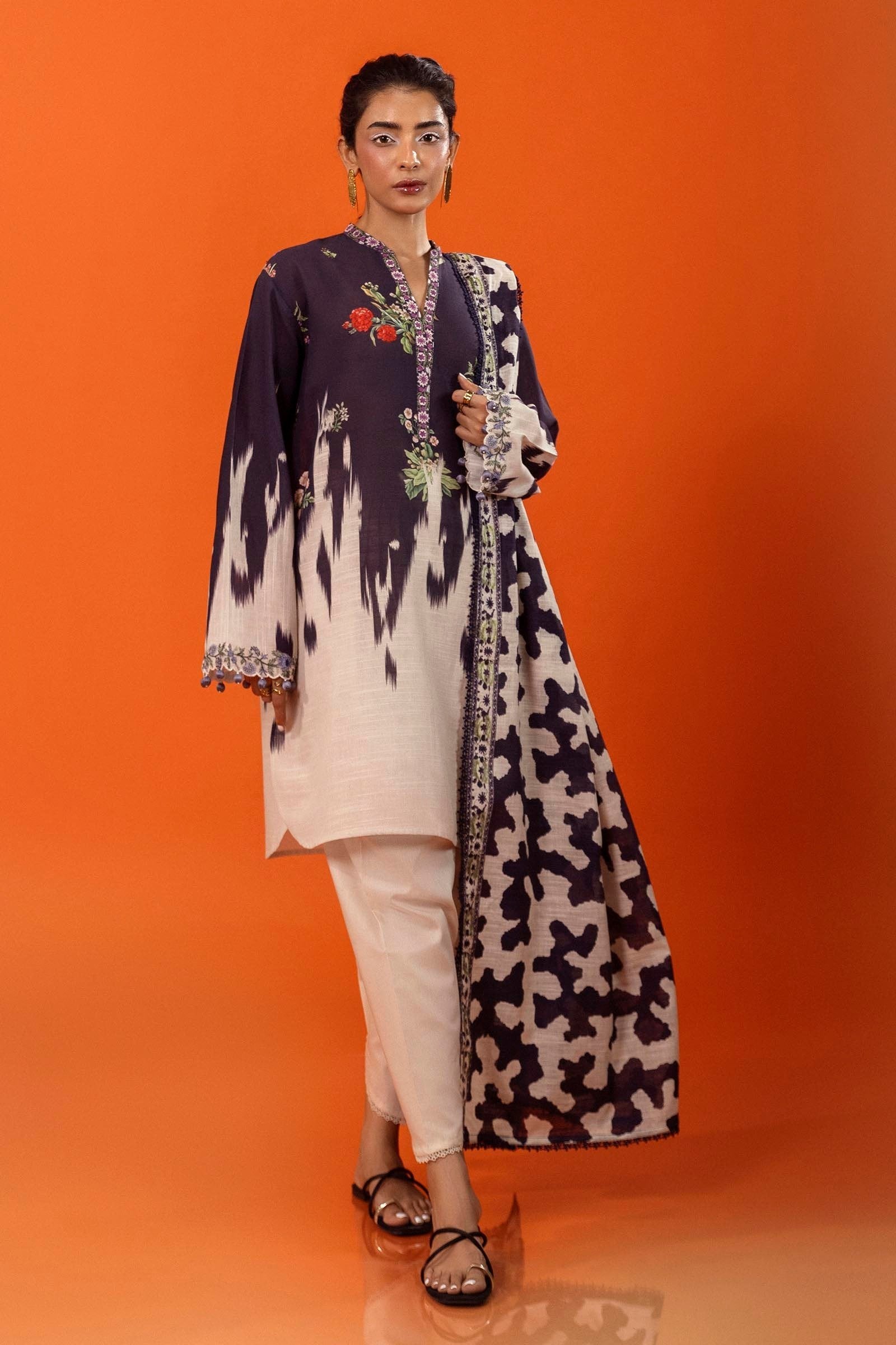 Sana Safinaz 2PC Embroidered & Printed Khaddar Suit (H243-021B-2BQ)