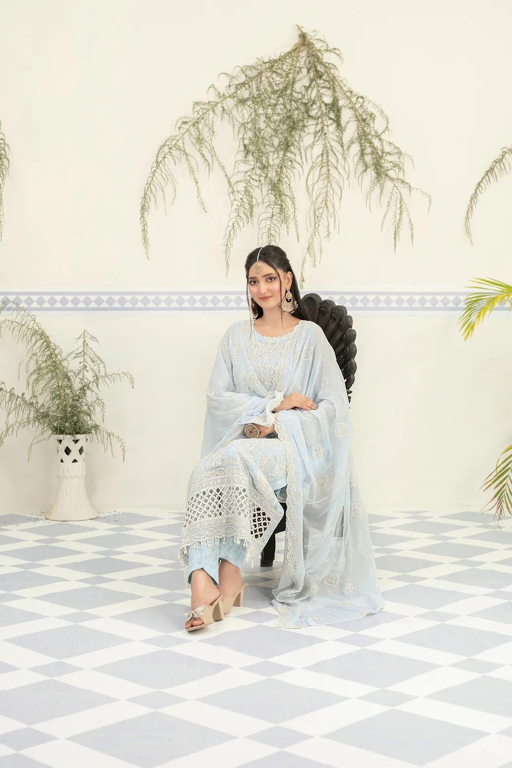 Tawakkal 3Pc Embroidered Chiffon Suit D-2016 gulbuy.com