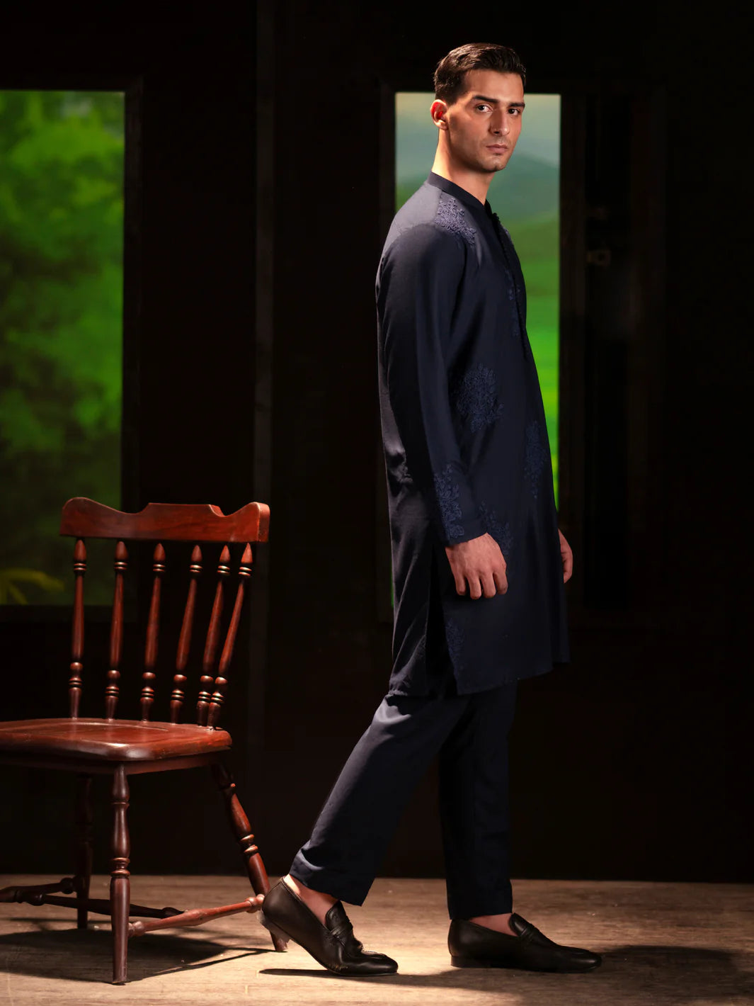 Almirah Navy Blue Blended Kurta Trouser-AL-KT-3126B gulbuy.com