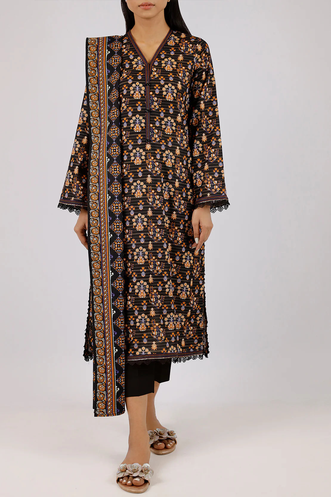 Saya 3Pc Printed Jacquard Khaddar Suit U04-24410-02A (SDT) XL gulbuy.com