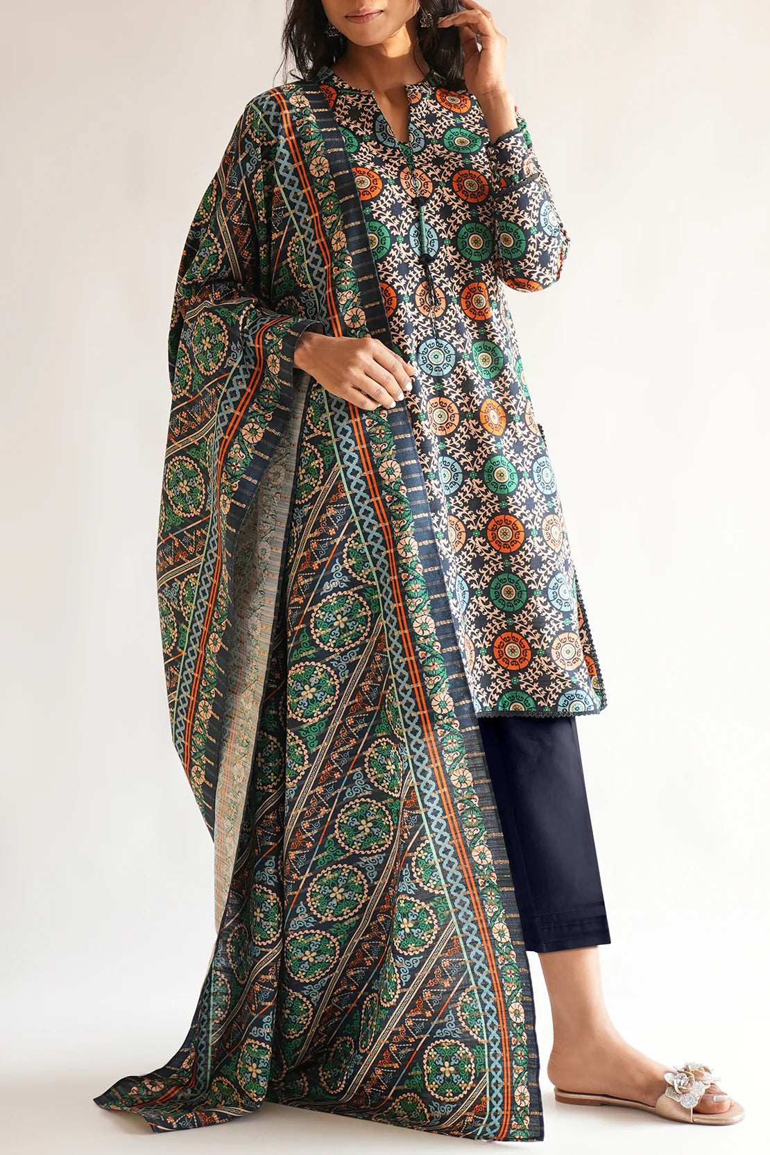 Saya 3Pc Printed?Cotton?Khaddar suit U04-24410-04B (SDT) gulbuy.com