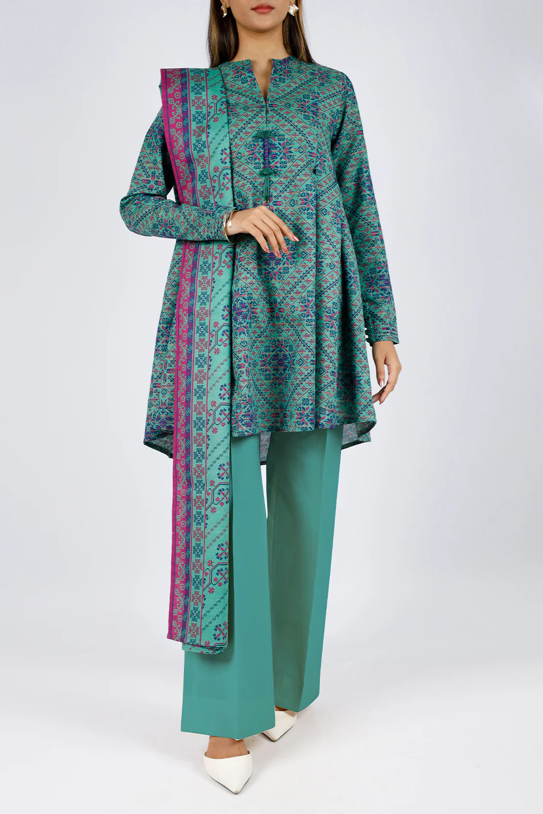 Saya 3Pc Printed Jacquard Khaddar Suit U04-24428-04B (SDT) XL gulbuy.com
