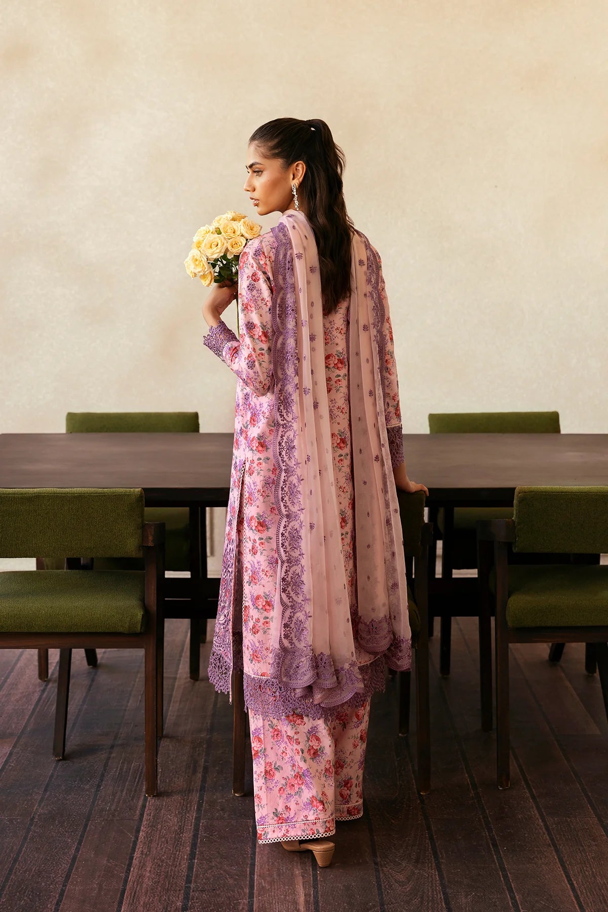 AFROZEH 3Pc Embroidered Lawn Suit Rain Dusk Laced gulbuy.com