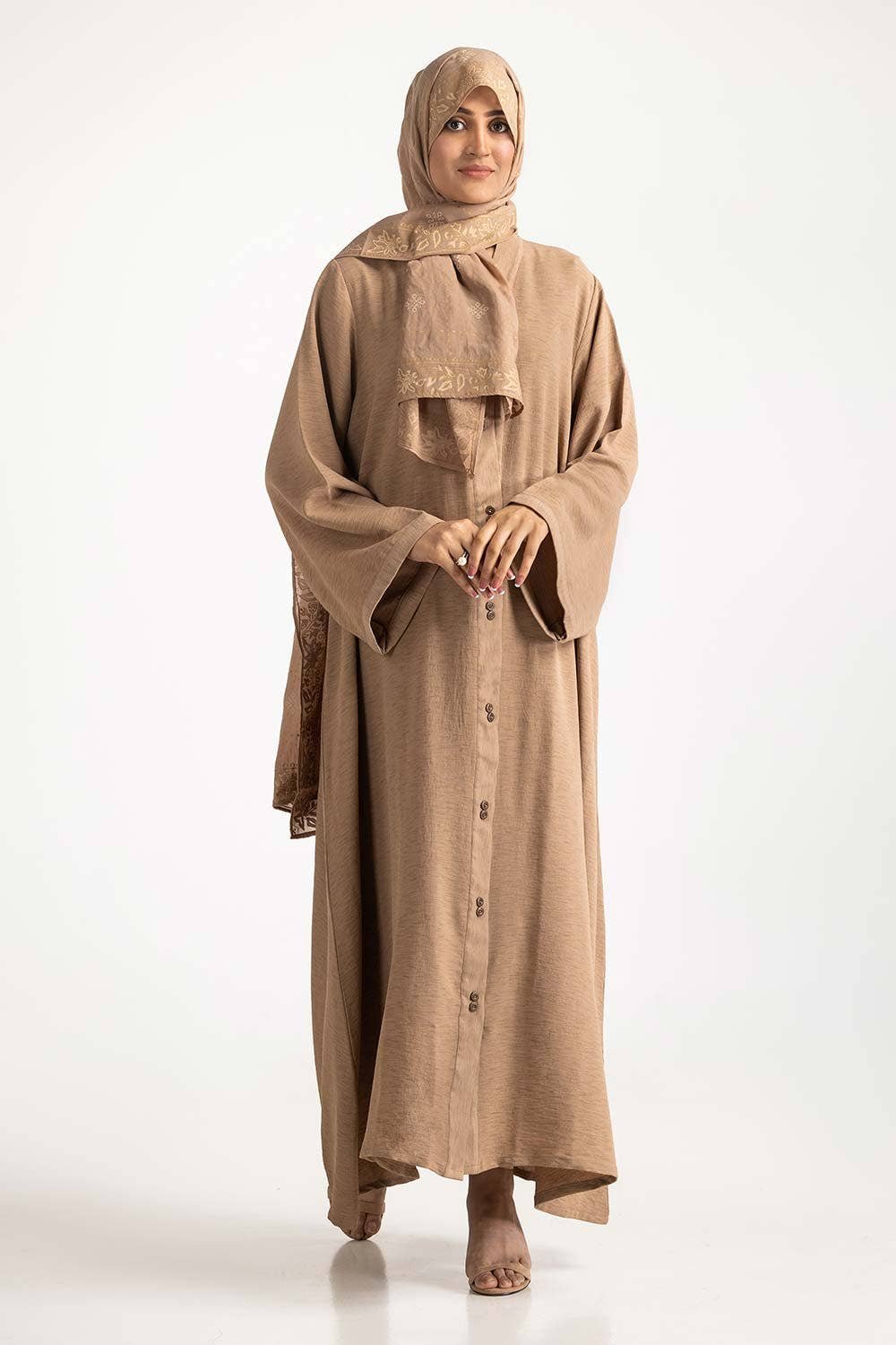 Gulahmed Georgette Dyed Abaya with Block Printed Scarf (WGB-KAB-22061)