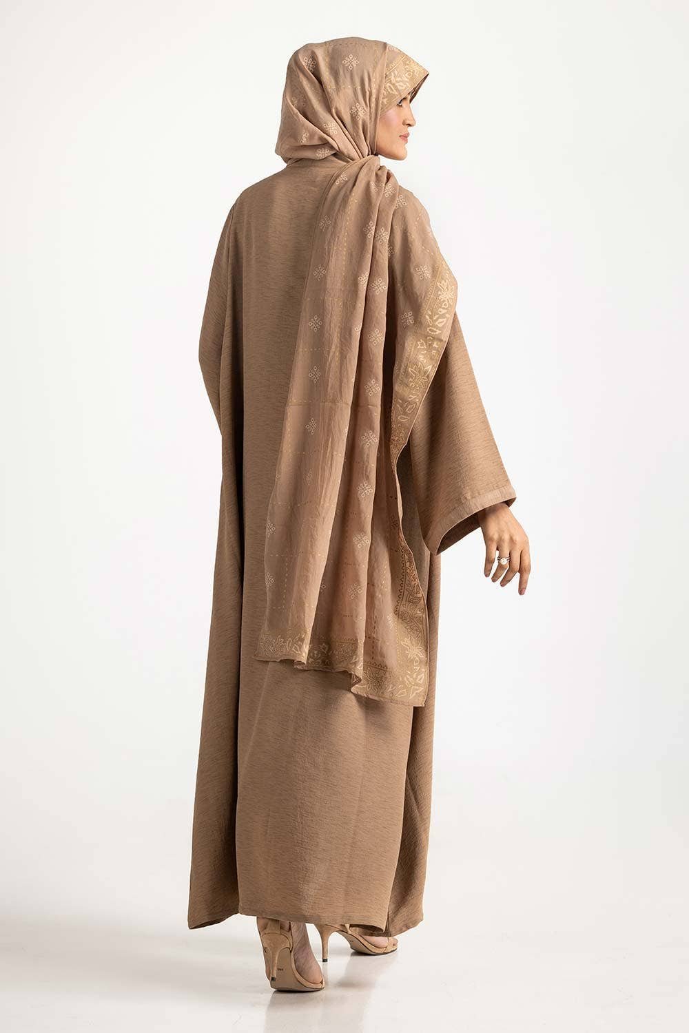 Gulahmed Georgette Dyed Abaya with Block Printed Scarf (WGB-KAB-22061)