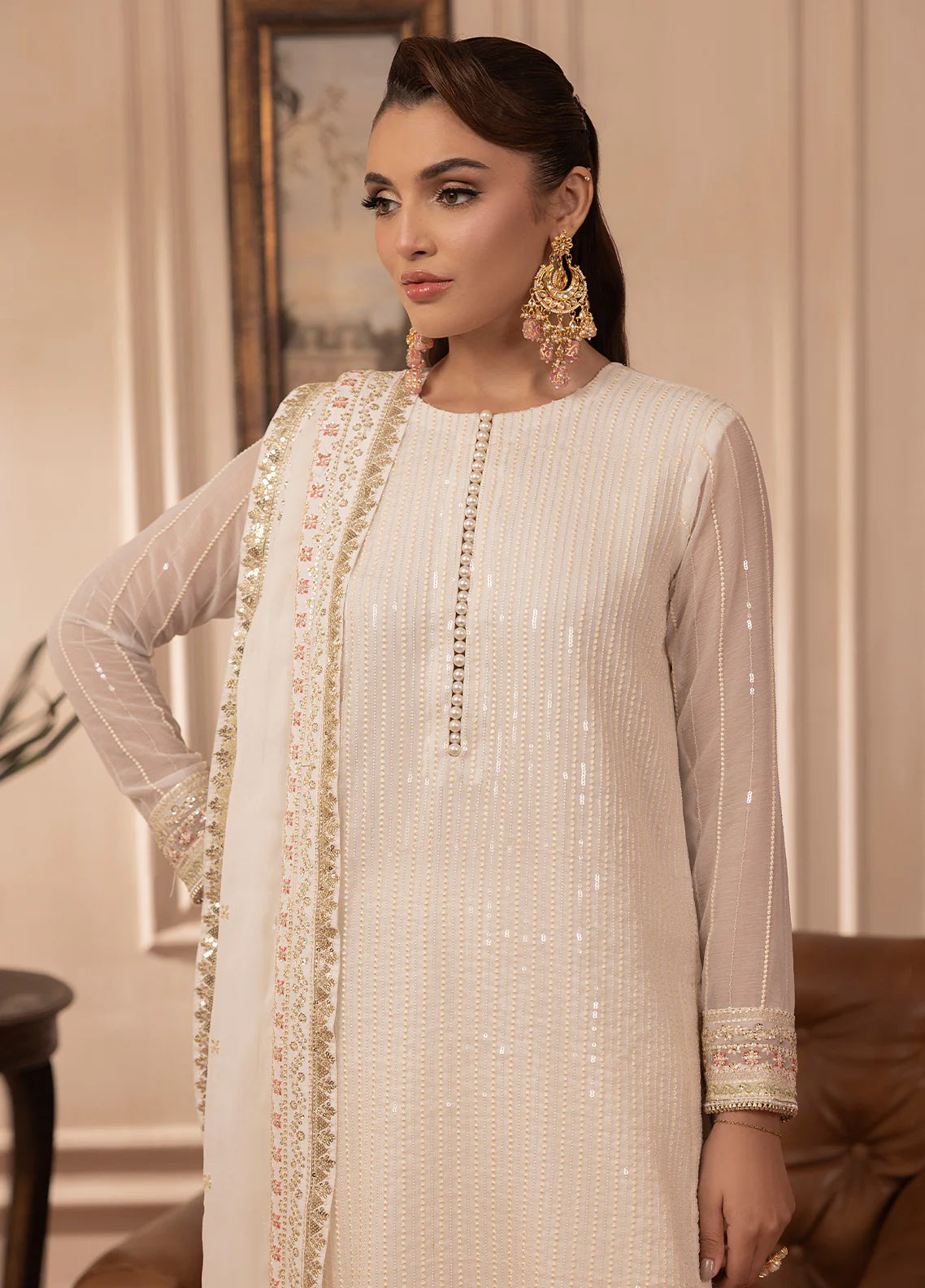 Sahane 3Pc Embroidered Chiffon Suit CT-19005 Perle gulbuy.com