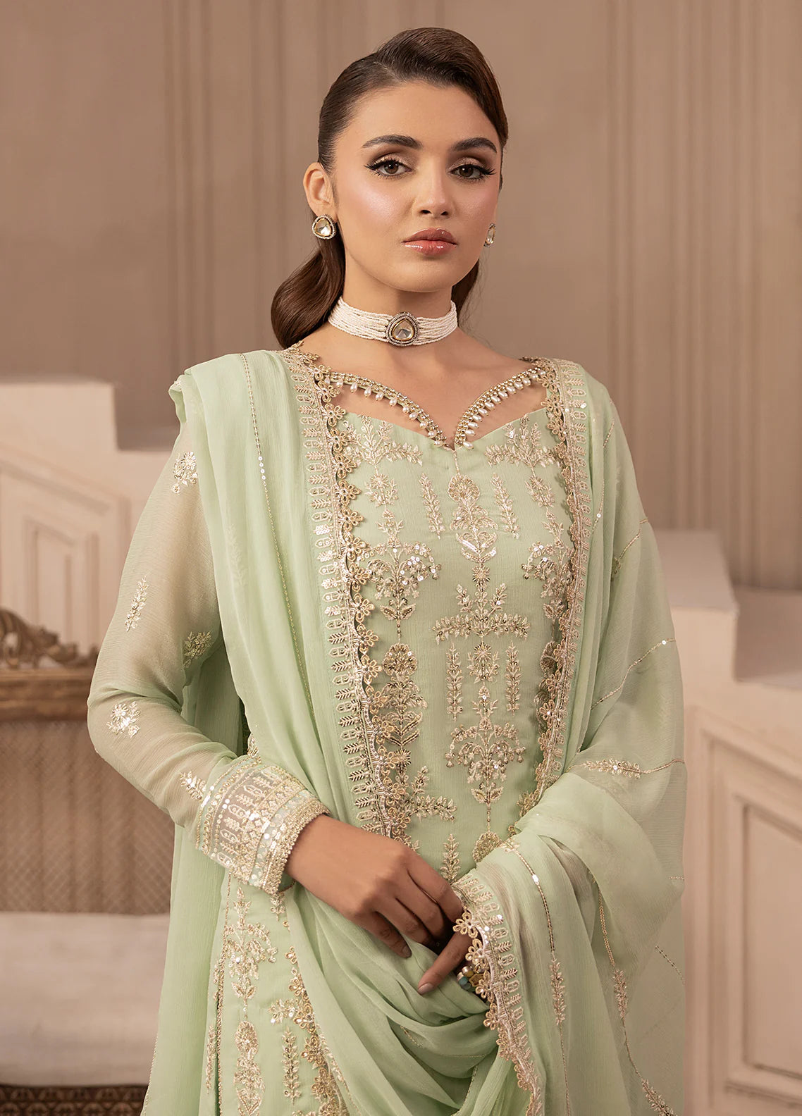 Sahane 3Pc Embroidered Chiffon Suit CT-19004 Emera gulbuy.com