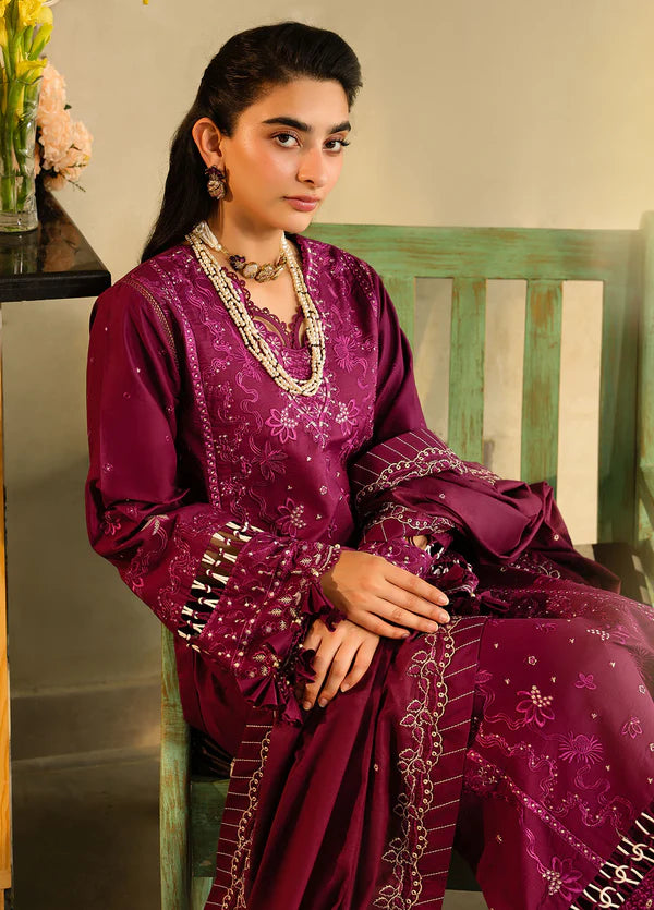 Sahane 3PC Embroidered Lawn Suit CT-21002 Berry - In-Laws gulbuy.com