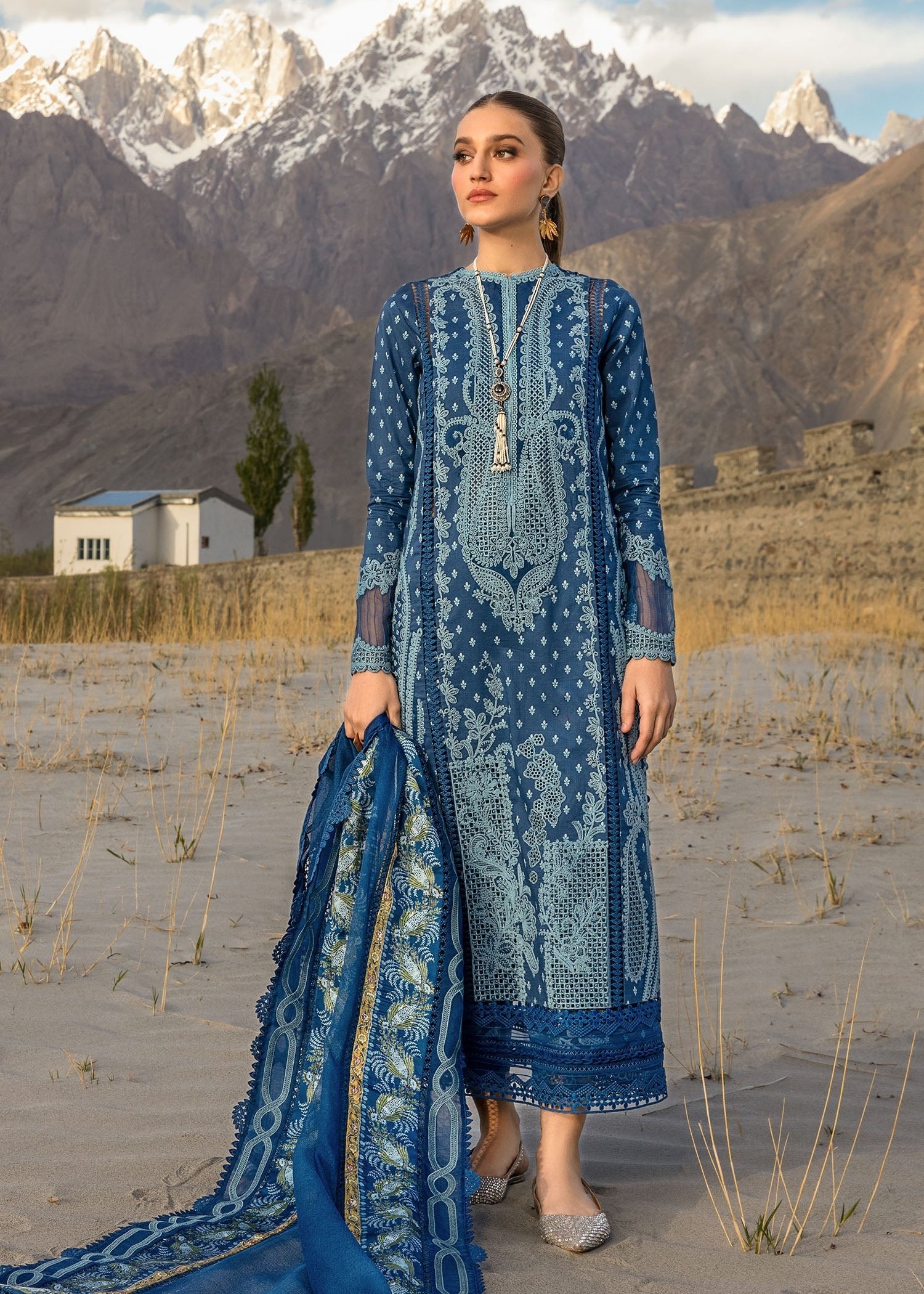 CRIMSON 3PC EMBROIDERED ORGANZA SUIT (CL24-D1-B)