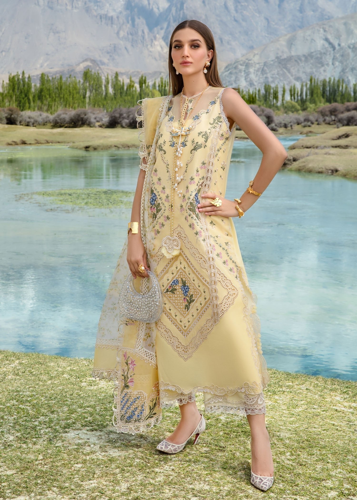 CRIMSON 3PC EMBROIDERED NET SUIT (CL24-D2-A)