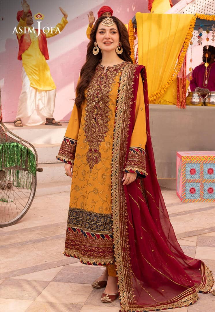 ASIM JOFA 3 PIECE EMBROIDERED SILK SUIT (AJDA-25)