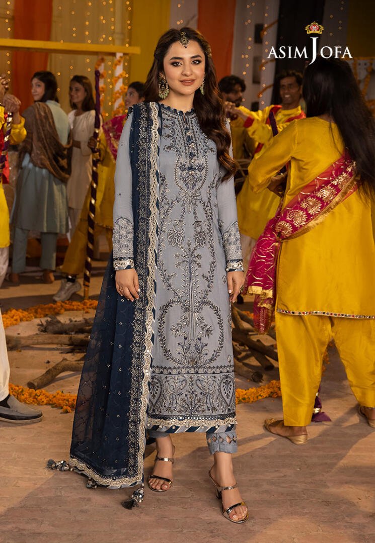 ASIM JOFA 3 PIECE EMBROIDERED SILK SUIT (AJDA-08)