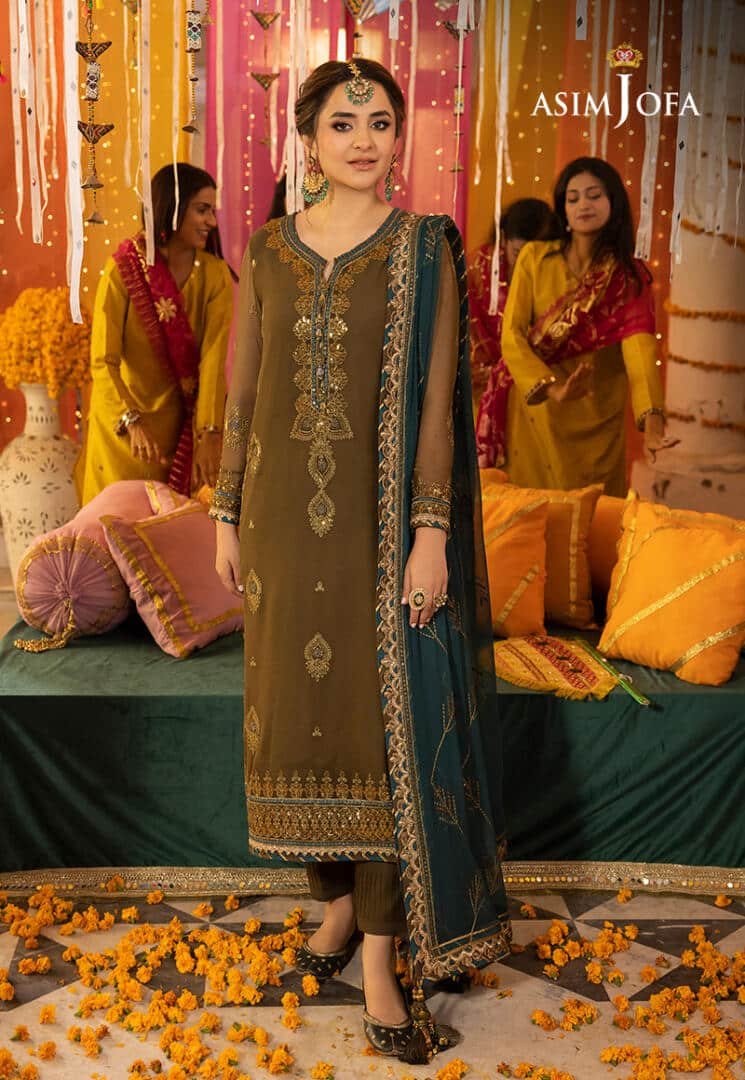 ASIM JOFA 3 PIECE EMBROIDERED CHIFFON SUIT (AJDA-16)