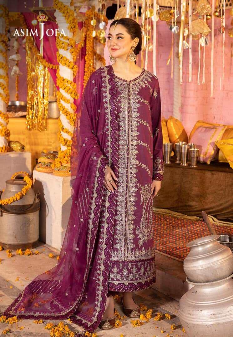 ASIM JOFA 3 PIECE EMBROIDERED SILK SUIT (AJDA-18)