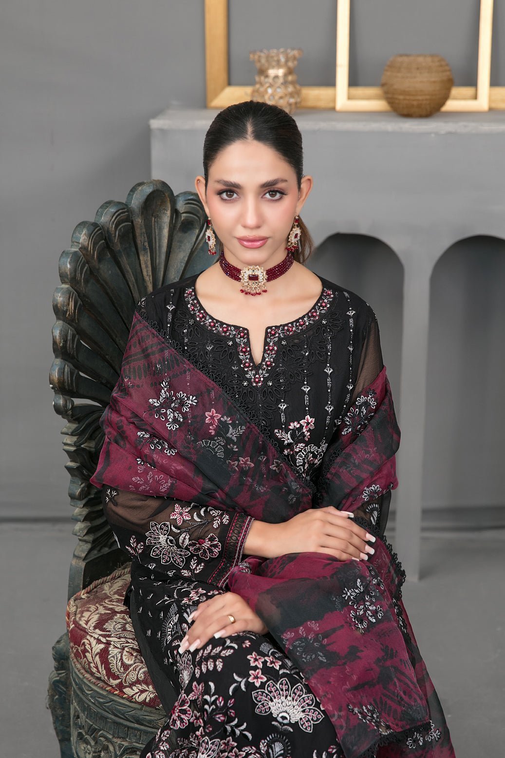 Tawakkal 3Pc Embroidered Chiffon Suit D-3750-Jiah gulbuy.com