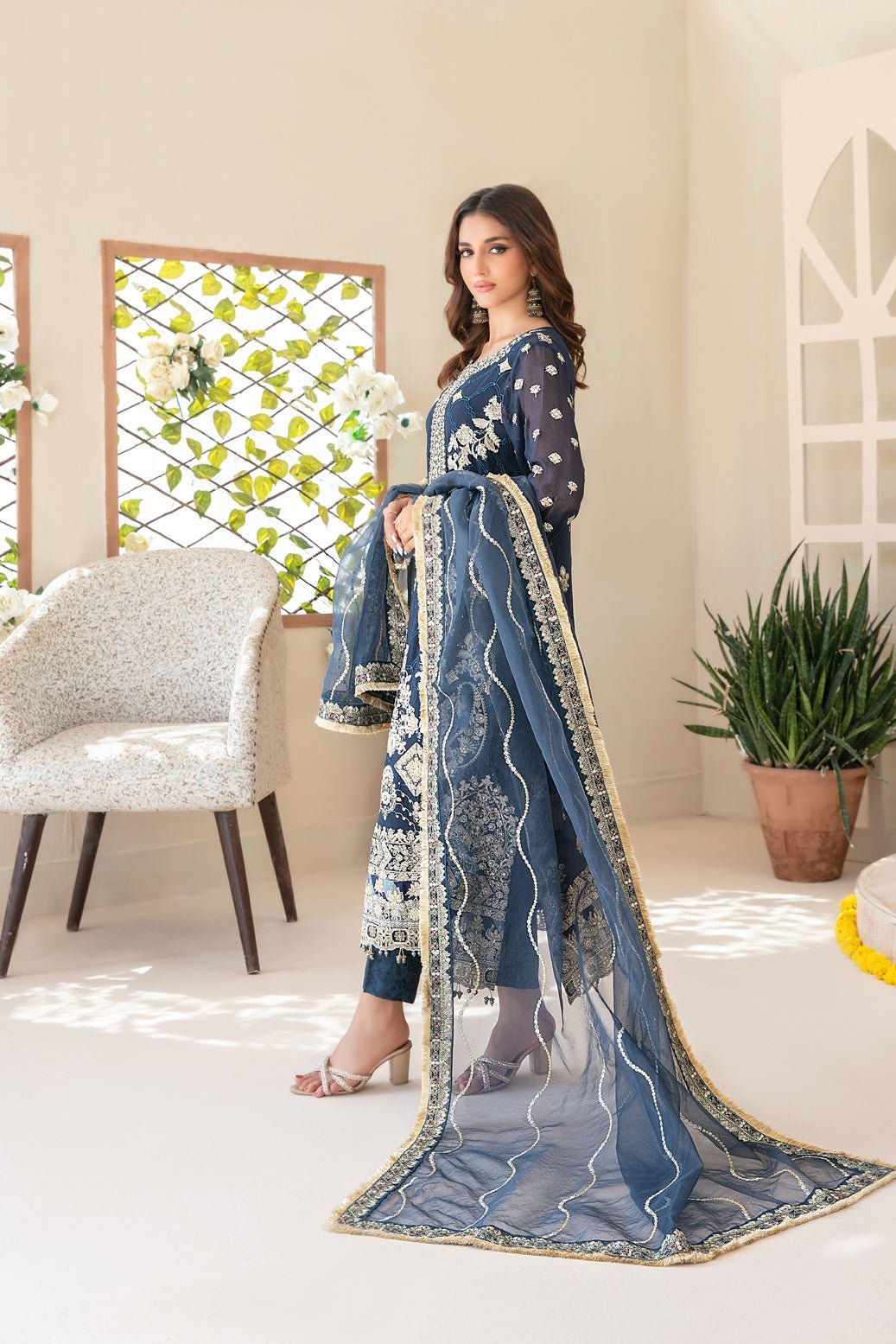Tawakkal 3Pc Embroidered Chiffon Suit D-3609-Fenella gulbuy.com
