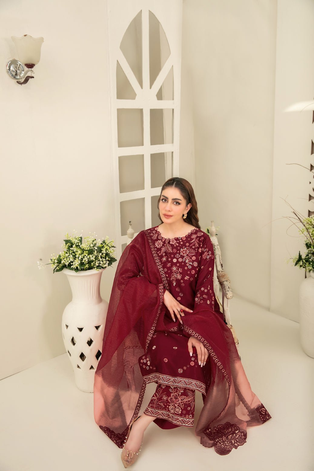 Tawakkal 3Pc Embroidered Silk Suit TK-014 gulbuy.com