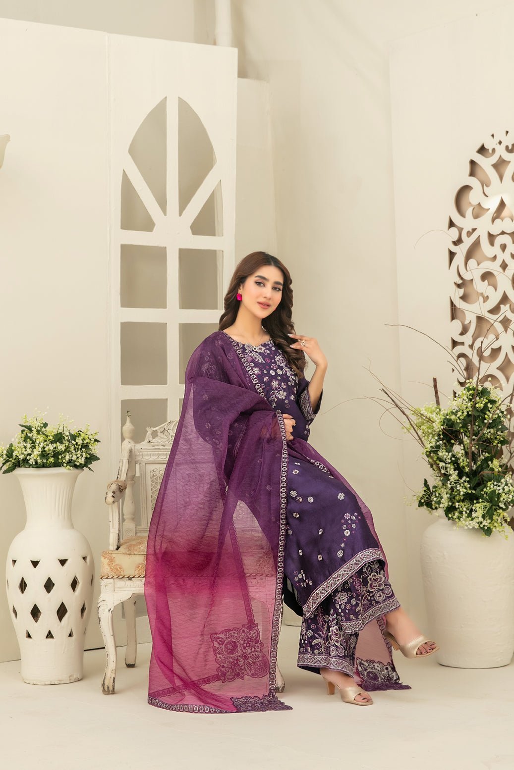 Tawakkal 3Pc Embroidered Silk Suit TK-015 gulbuy.com