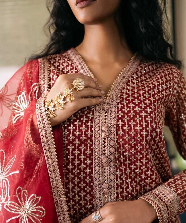 Sapphire 3Pc Embroidered Raw Silk Suit 0F3PEBTQW255 gulbuy.com