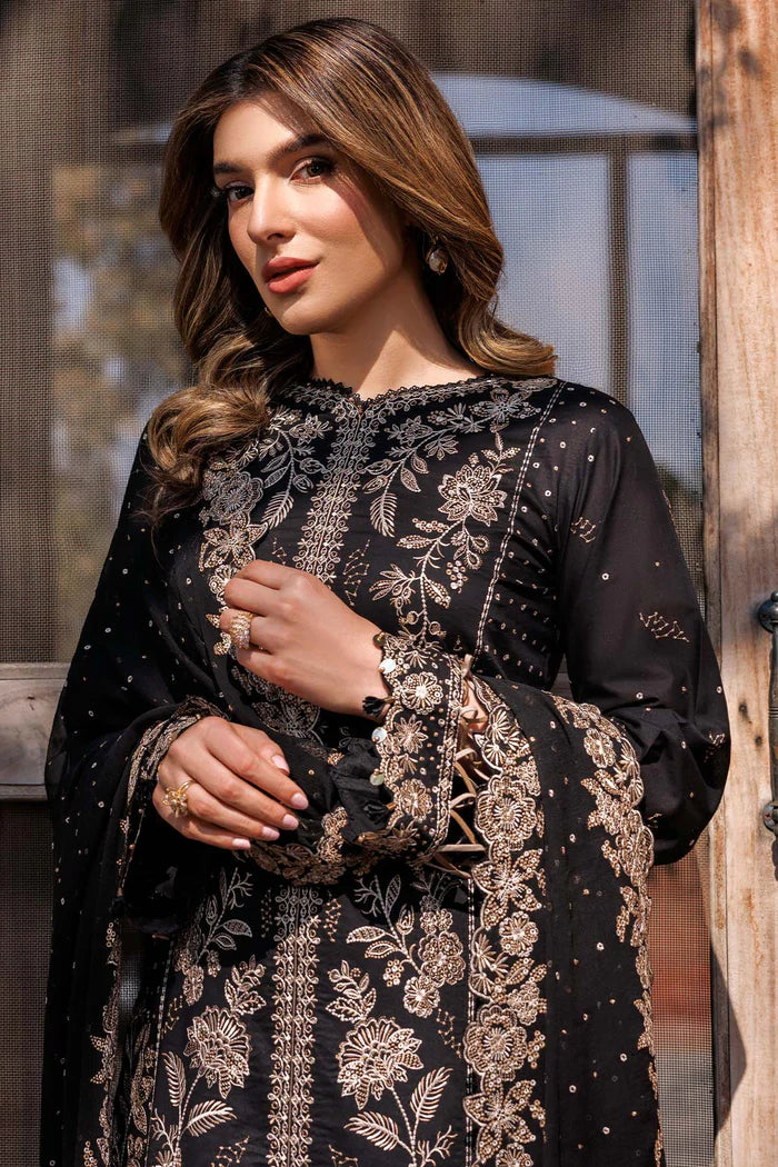 Farasha 3Pc Embroidered Lawn Suit Raven Aura gulbuy.com