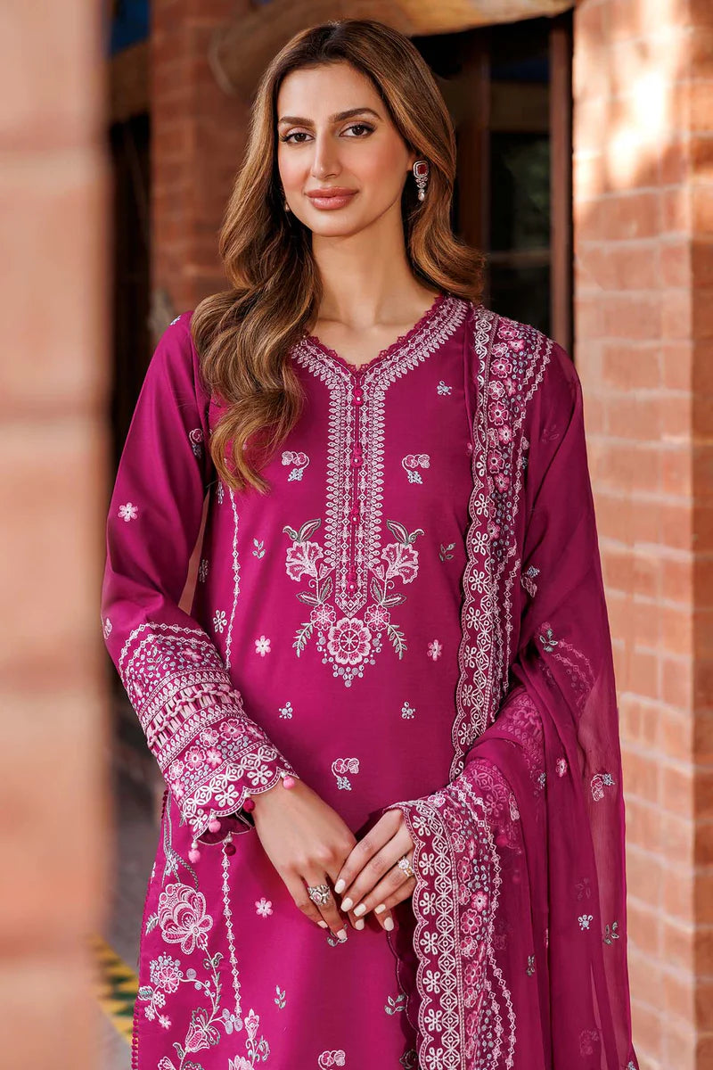 Farasha 3Pc Embroidered Lawn Suit Rosy Somber gulbuy.com