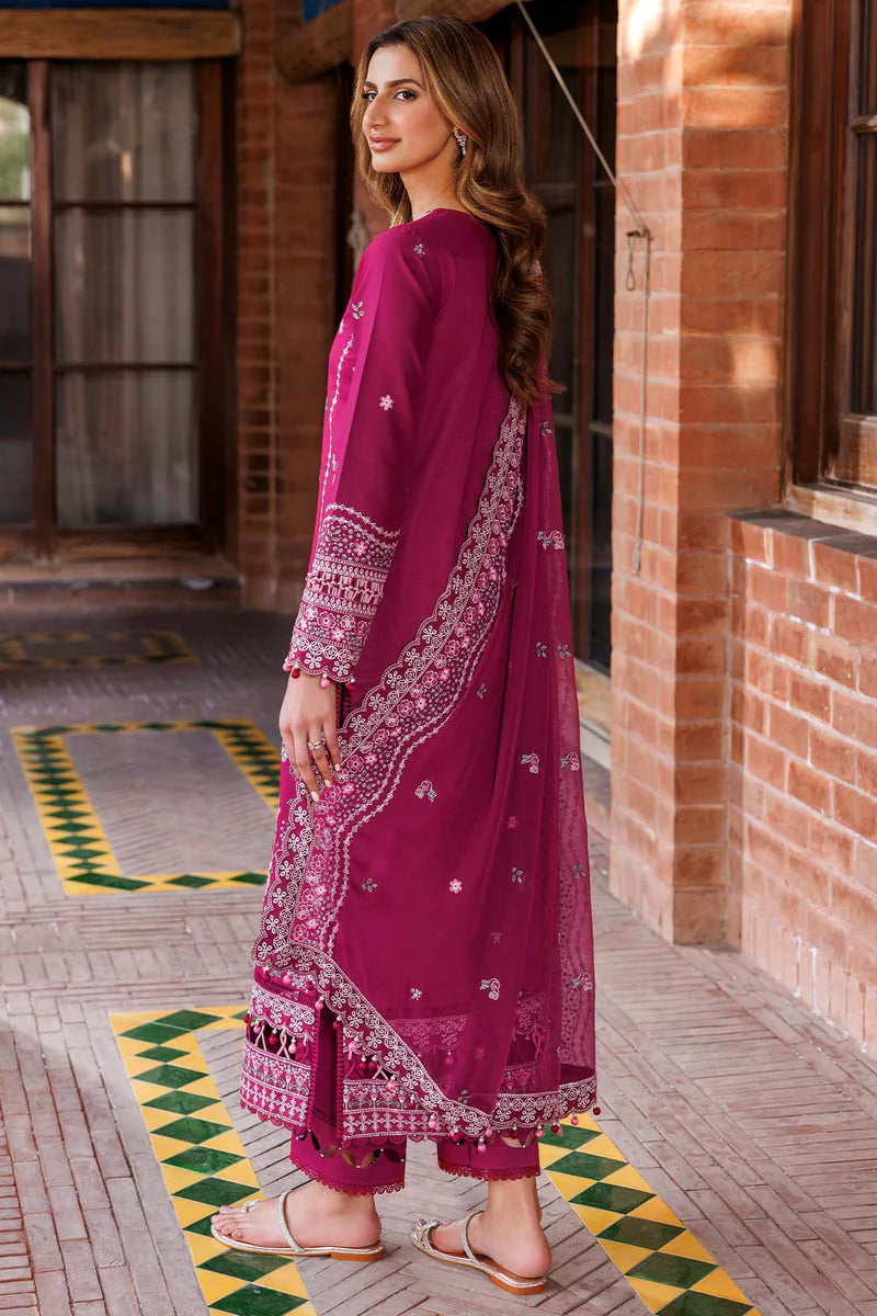Farasha 3Pc Embroidered Lawn Suit Rosy Somber gulbuy.com