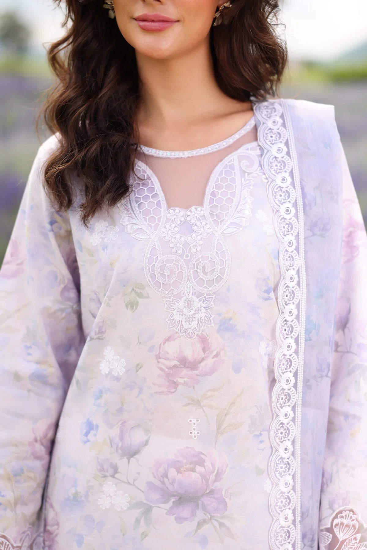 Xenia 3Pc Embroidered Lawn Suit LILAC HAZE gulbuy.com