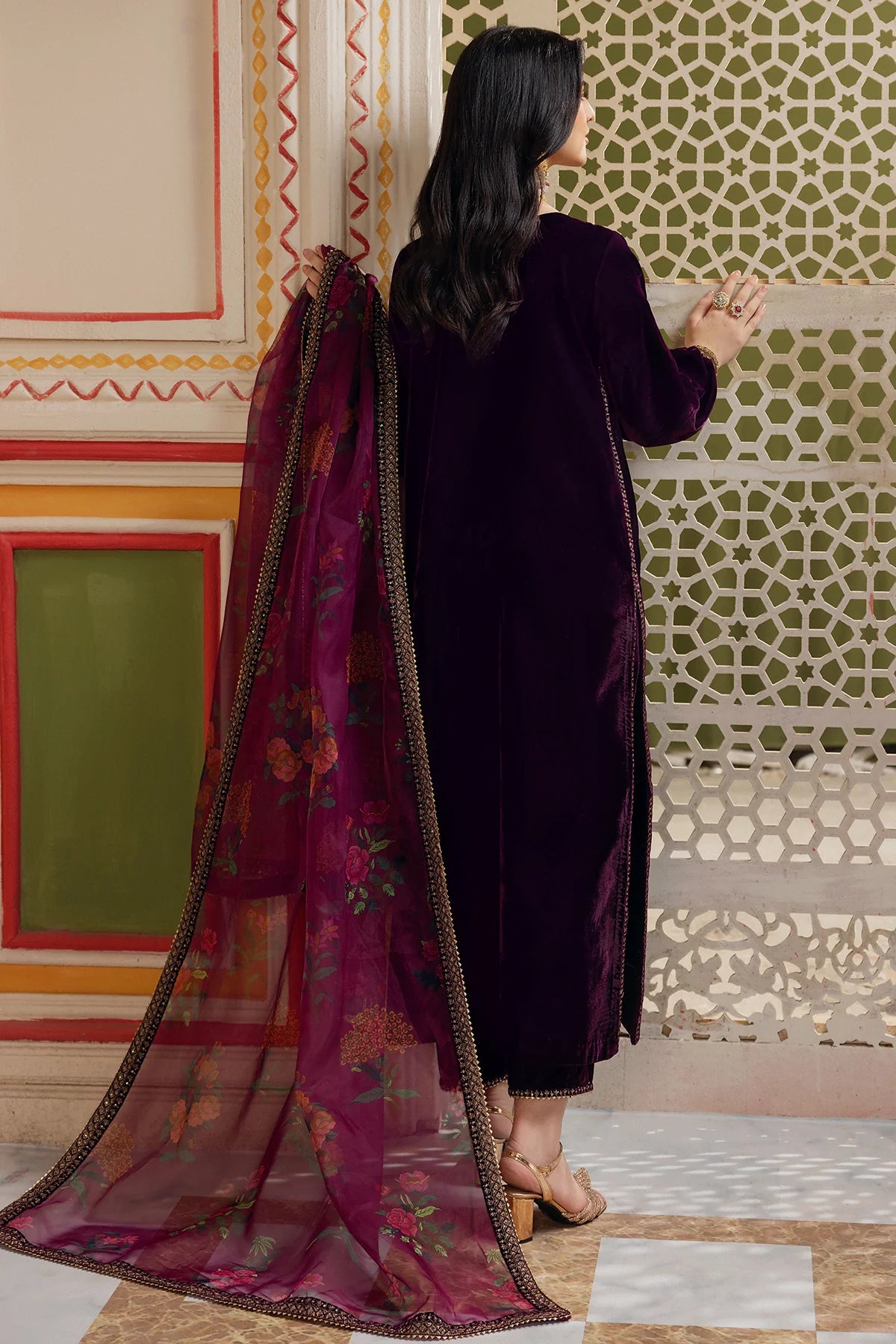 Charizma 3Pc Embroidered Velvet Suit CVT4-19 P gulbuy.com